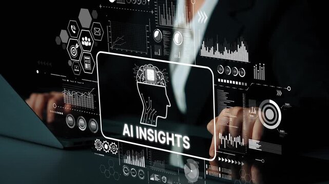 Business professional analyzing data and insights through artificial intelligence technology in a modern workspace. Asymptotic smart data analytic.