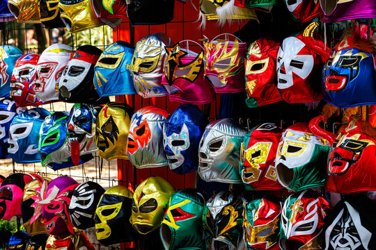 Several colorful Mexican wrestling masks