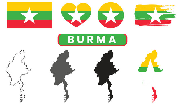 Collection of burma flag and map graphicsCollection of burma flag and map graphics
