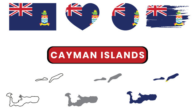 Cayman islands flag and map illustrations with various symbolsCayman islands flag and map illustrations with various symbols