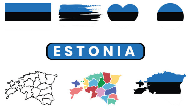 Estonia flag and map illustrationsEstonia flag and map illustrations