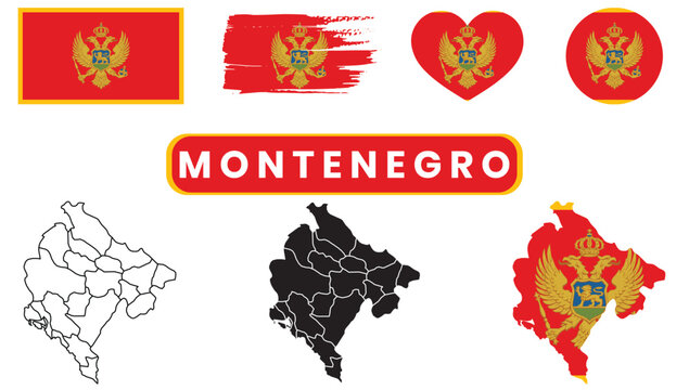 Montenegro flag and map variationsMontenegro flag and map variations