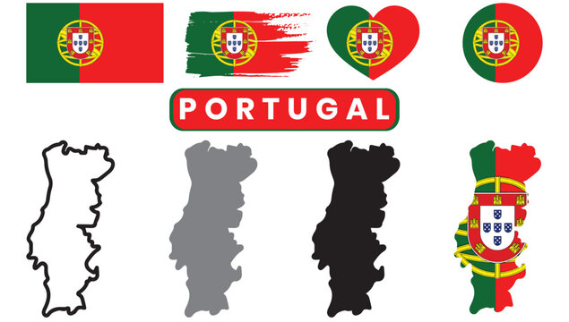 Portugal flag and map icons setPortugal flag and map icons set