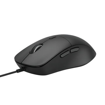 Black wired computer mouse with scroll wheel isolated on transparent background