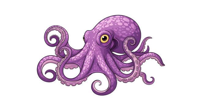 Purple Cartoon Octopus Character with Curled Tentacles.