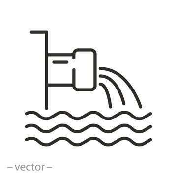 Drainage water system icon, sewer, underground drainage thin line symbol isolated on white background, editable stroke eps 10 vector illustration