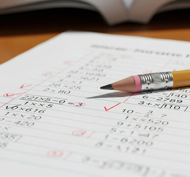Checking handwritten answers on math equations worksheet