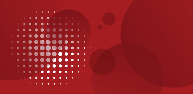 Red halftone circle background with bold modern abstract pattern