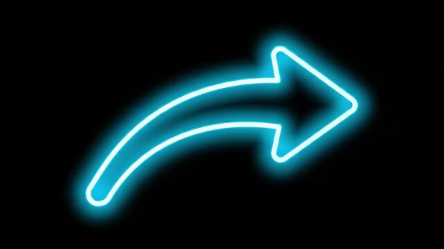 neon glowing blue arrow pointing right on black background with video player lighting motion animated video 4K