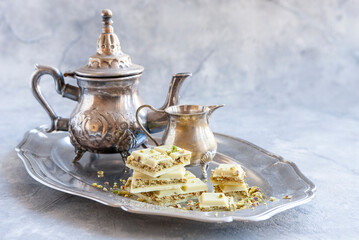 Dubai chocolate with pistachio cream and pistachios