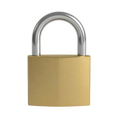 Naklejka premium Brass padlock with silver shackle isolated on transparent background