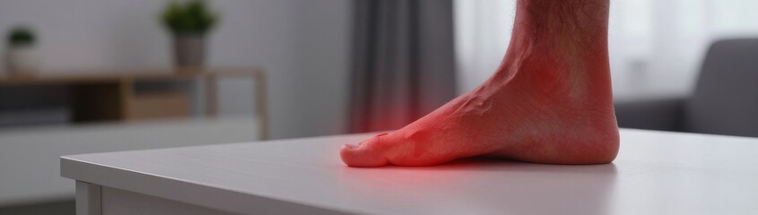 Fototapeta premium Foot health treatment home setting image of foot indoor close-up view wellness and recovery concept