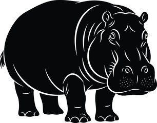 Obraz premium Black and white illustration of a hippopotamus