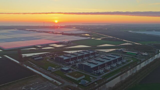 Hyperscale data center with ai infrastructure at sunrise