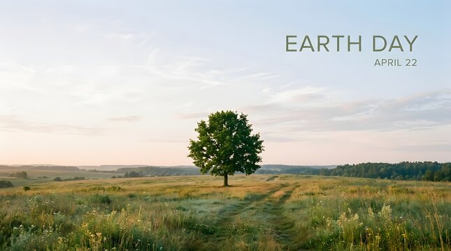 A serene landscape on earth day with a tree in a field