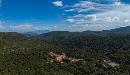 Obraz premium Aerial view of the tuberculosis sanatorium in Sierra Espuña, Alhama de Murcia, Region of Murcia, Spain