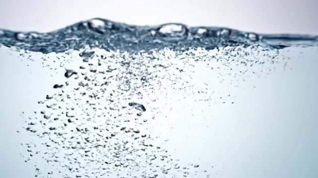 Clear water surface with effervescent air bubbles rising from below