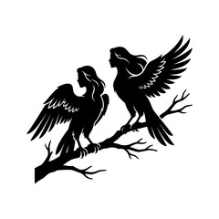 Obraz premium Two birds sitting on a tree branch