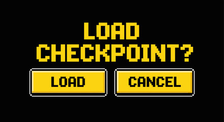 Fototapeta premium Retro gaming load checkpoint screen with pixel art buttons