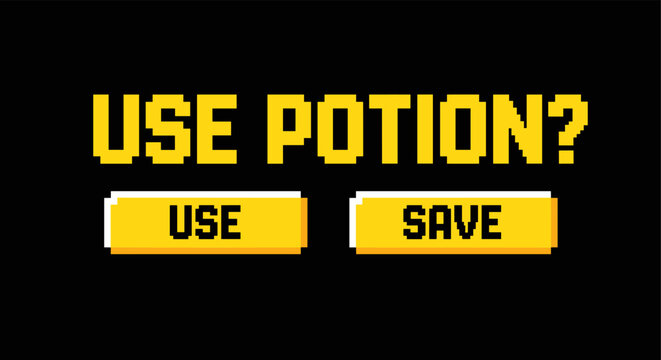 Retro pixel art game interface with potion options