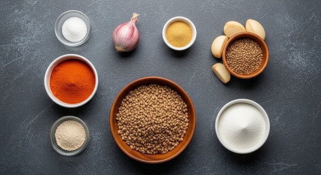 Variety of spices and seasonings.