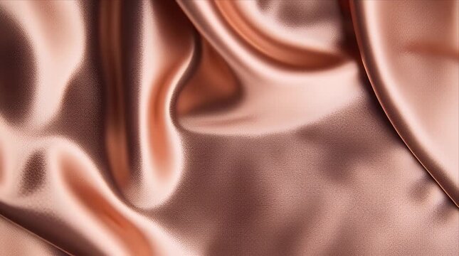 Slow pan across copper rose gold silk fabric folds with no people