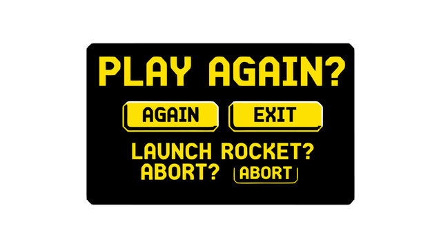 Retro gaming menu screen with vintage pixel art buttons and bold yellow text