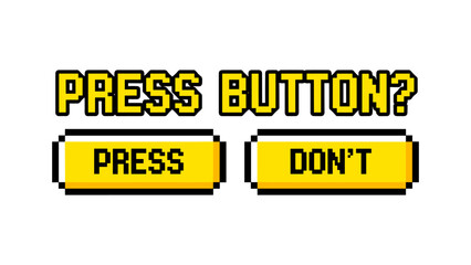 Fototapeta premium Retro pixel art decision buttons: press or don't for nostalgic gaming interface
