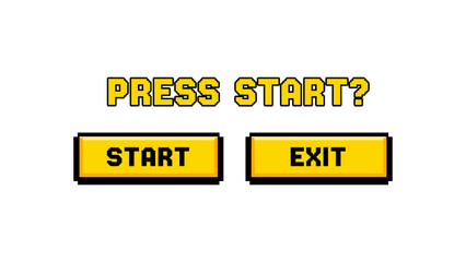 Fototapeta premium Retro gaming interface with pixel art start and exit buttons