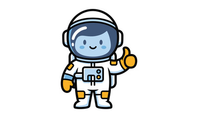 Fototapeta premium Cute Astronaut Cartoon Giving Thumbs Up Space Character Kawaii Cosmonaut Vector Illustration