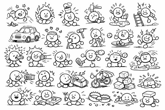 Hand drawn doodle germs and bacteria set, cute cartoon virus characters collection, microbiology sketch illustration