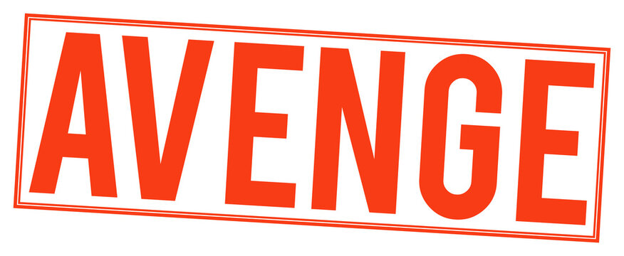Large red AVENGE stamp or logo on transparent background