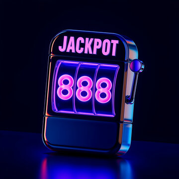 futuristic neon slot machine with 888 in casino vibes
