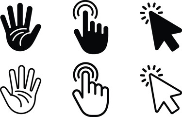 Fototapeta premium Visual representation of touch interactions using hand, finger tap, and mouse click icons