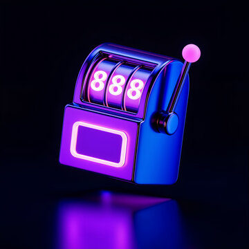 futuristic neon slot machine with 888 in casino vibes
