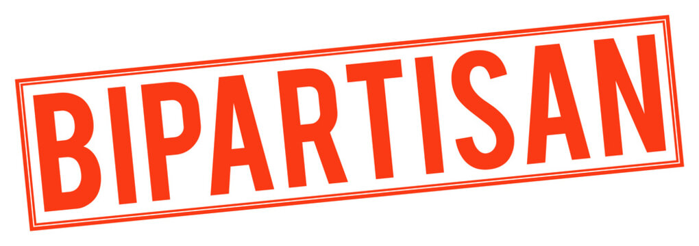 Large red bipartisan stamp on transparent background