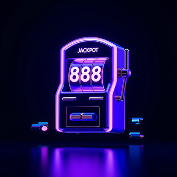 futuristic neon slot machine with 888 in casino vibes
