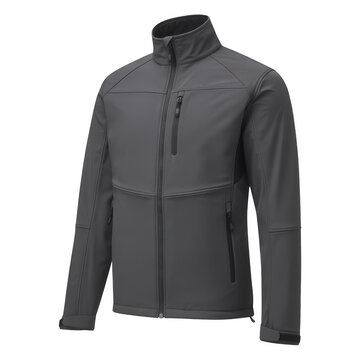 Gray men's outdoor softshell jacket isolated on transparent background