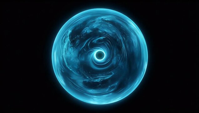 Advanced 4K 3D render of blue orb with subtle inner swirl and pulsing effect providing high quality seamless loop for futuristic motion graphics and sci fi visuals