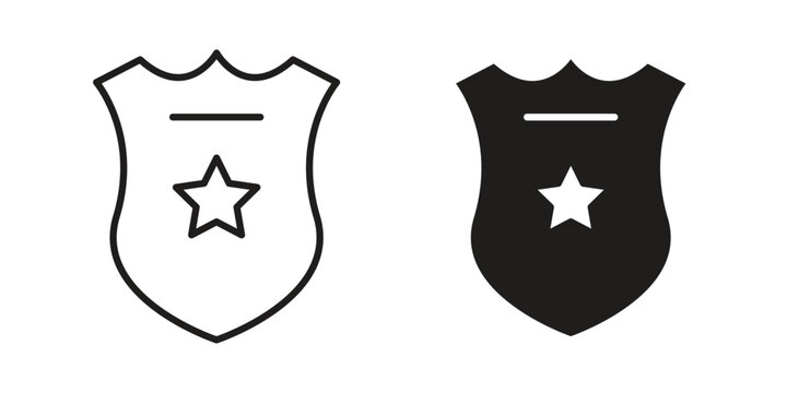 Police badge icon in black stroke eps vector graphic