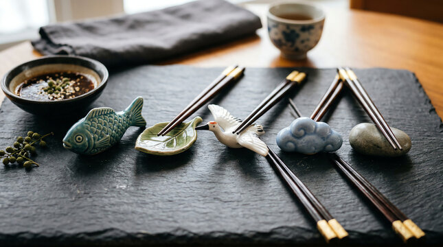 Decorative Japanese Chopstick Rest Collection on Display