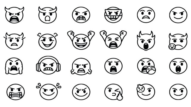 Various devil emoticon faces expressing different emotions and reactions