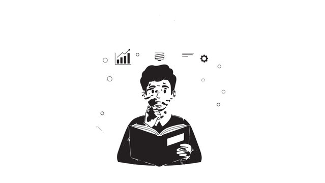 Illustration of a person reading a book in quiet contemplation.