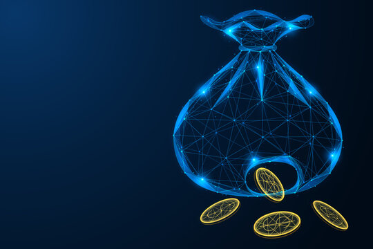 Financial leakage and outflow of funds. A digital money bag with a hole in the bottom from which coins fall out. The concept of capital drain, financial losses and inefficient resource management.