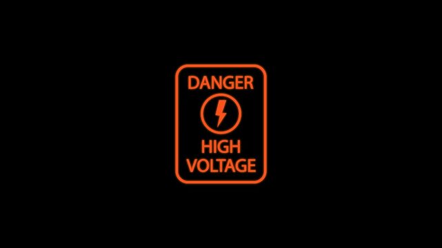 Danger High Voltage Warning Sign Animation with Alternating Red and Yellow Flashing Lights, Electrical Hazard Concept