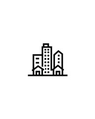 Fototapeta premium Urban City Skyline Icon with Buildings and Houses - Minimalist Line Art Vector Illustration for Real Estate and Development