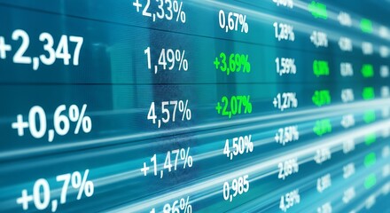 Fototapeta premium Financial stock market data board with glowing numbers and percentages
