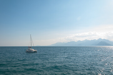 Fototapeta premium A sailboat on the open sea.