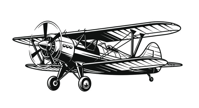 A detailed vintage biplane airplane sketch displays complex structural details of early aviation transport technology.