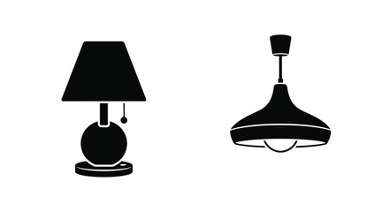 Obraz premium Black and white illustration of a table lamp and a pendant light